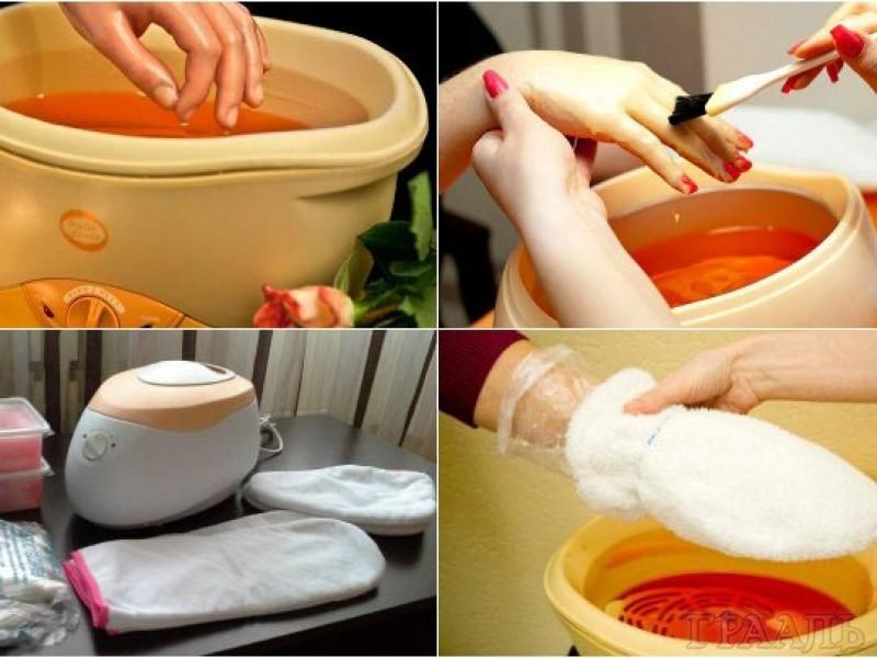 En parafina para las manos en el salón de belleza grial